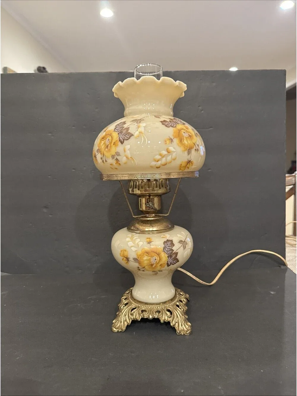 Vintage Hedco 3004 Gone With The Wind Hurricane Lamp Hand Painted 18
